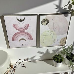Home Office Decor Abstract Art Print Set Pink and Gold